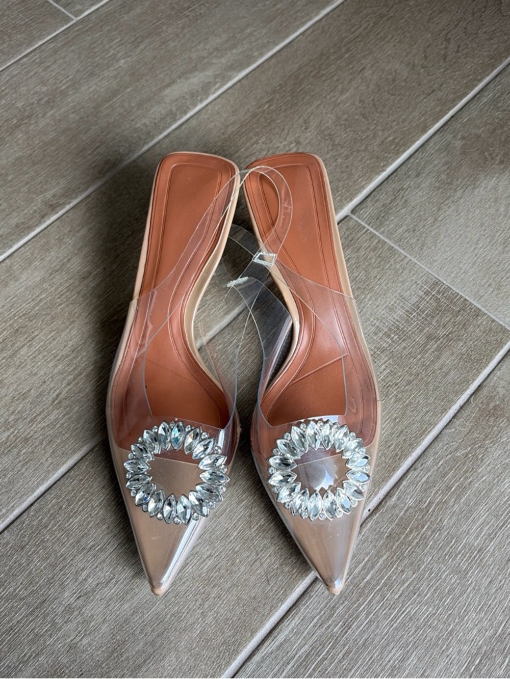 Clear Pointed Slingback Flats with Crystal Brooch